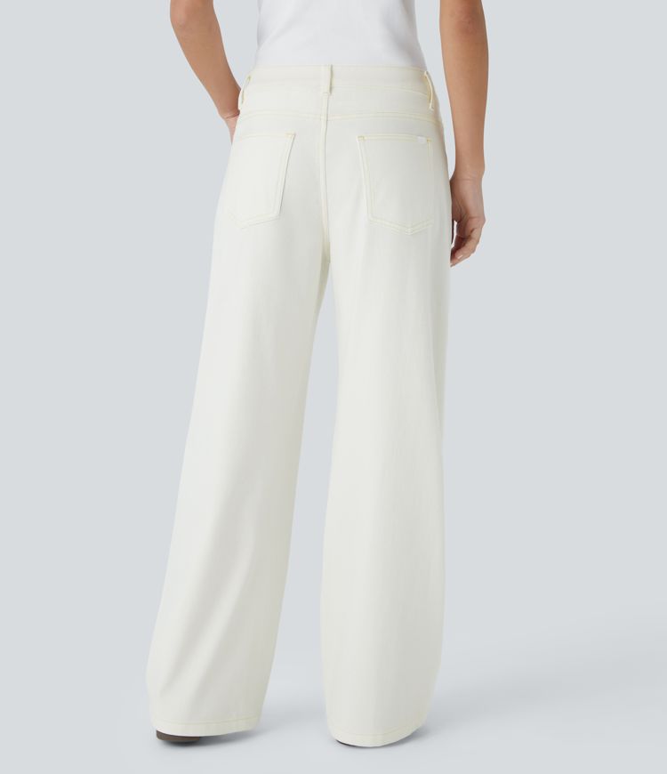 Halara Flex™ Low Rise Zipper Pockets Washed Baggy Wide Leg Casual Jeans