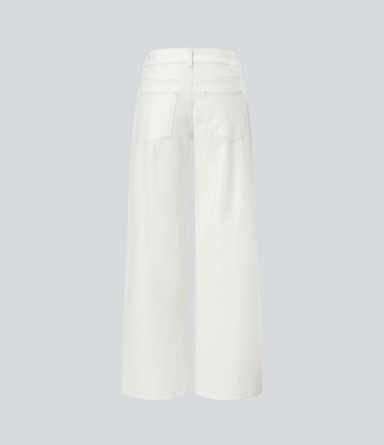 Halara Flex™ Low Rise Zipper Pockets Washed Baggy Wide Leg Casual Jeans