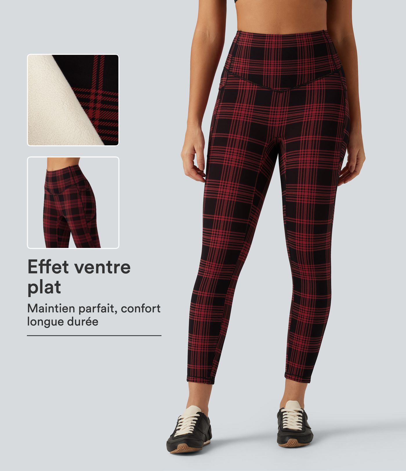 Legging de sport Halara UltraSculpt™ imprimé à carreaux, taille haute gainant et doublé polaire avec poches Legging de sport Halara UltraSculpt™ imprimé à carreaux, taille haute gainant et doublé polaire avec poches