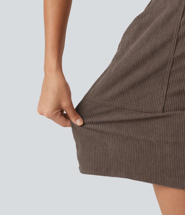 Robe mini en velours côtelé ceinturée à manches courtes avec poches