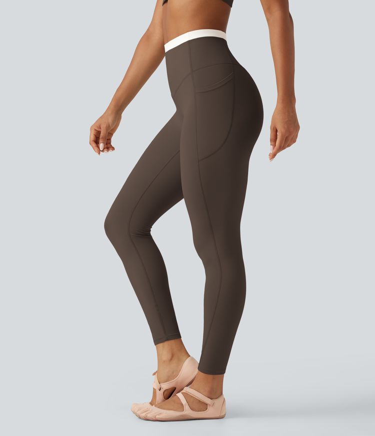 Hot Fudge Halara UltraSculpt™ High-Waisted bauchformende Color-Block Skinny Yoga-Leggings mit Taschen / 1