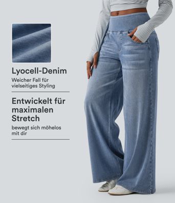 Halara Flex™ - Lässige, gewaschene Baggy-Jeans aus drapiertem Lyocell mit mittelhohem Bund, mehreren Taschen und weitem Bein