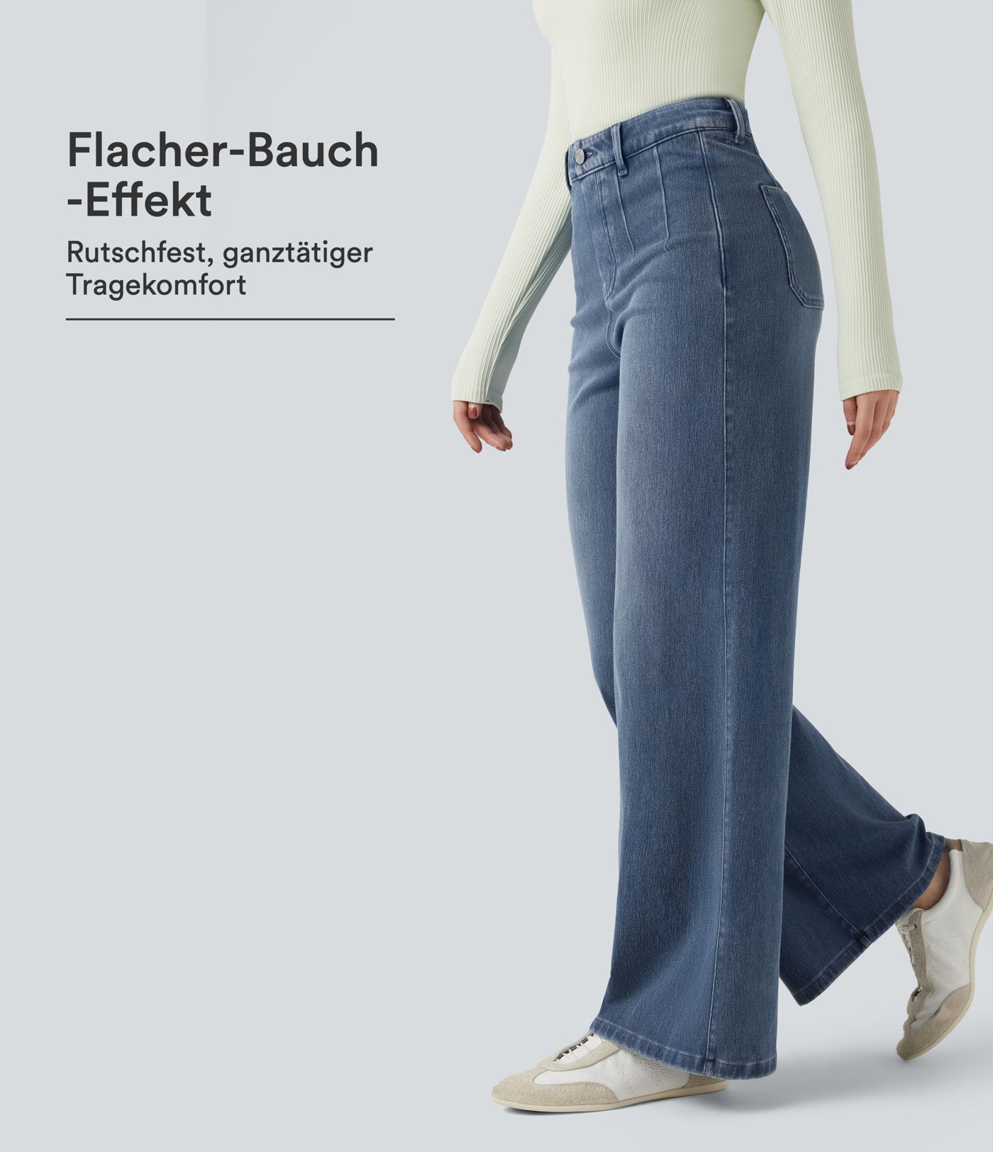 Halara Flex™ - Lässige Jeans mit mittelhohem Bund, Gesäßtaschen, Bauchkontrolle und weitem Bein Halara Flex™ - Lässige Jeans mit mittelhohem Bund, Gesäßtaschen, Bauchkontrolle und weitem Bein