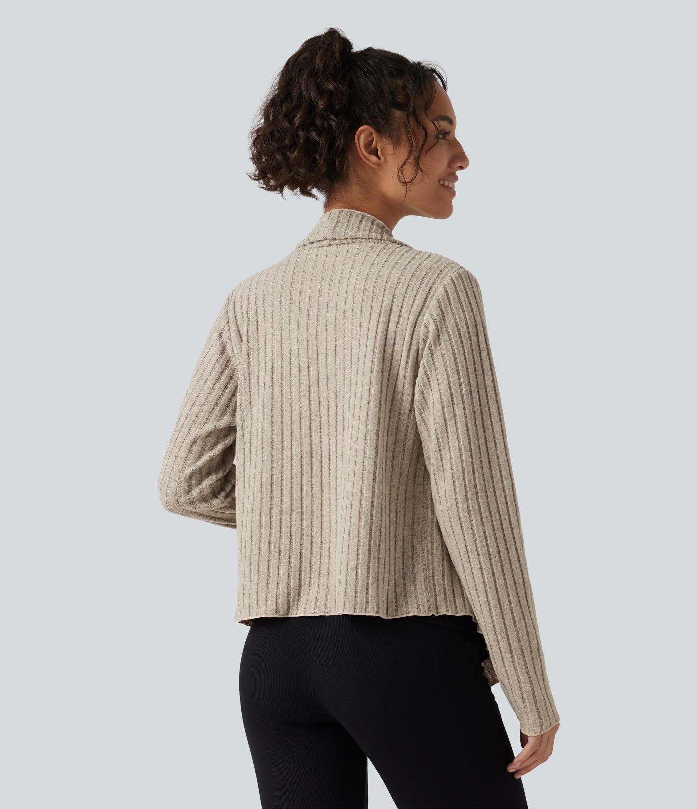 Ribbed Knit Collared Open Front Long Sleeve Casual Cardigan Ribbed Knit Collared Open Front Long Sleeve Casual Cardigan