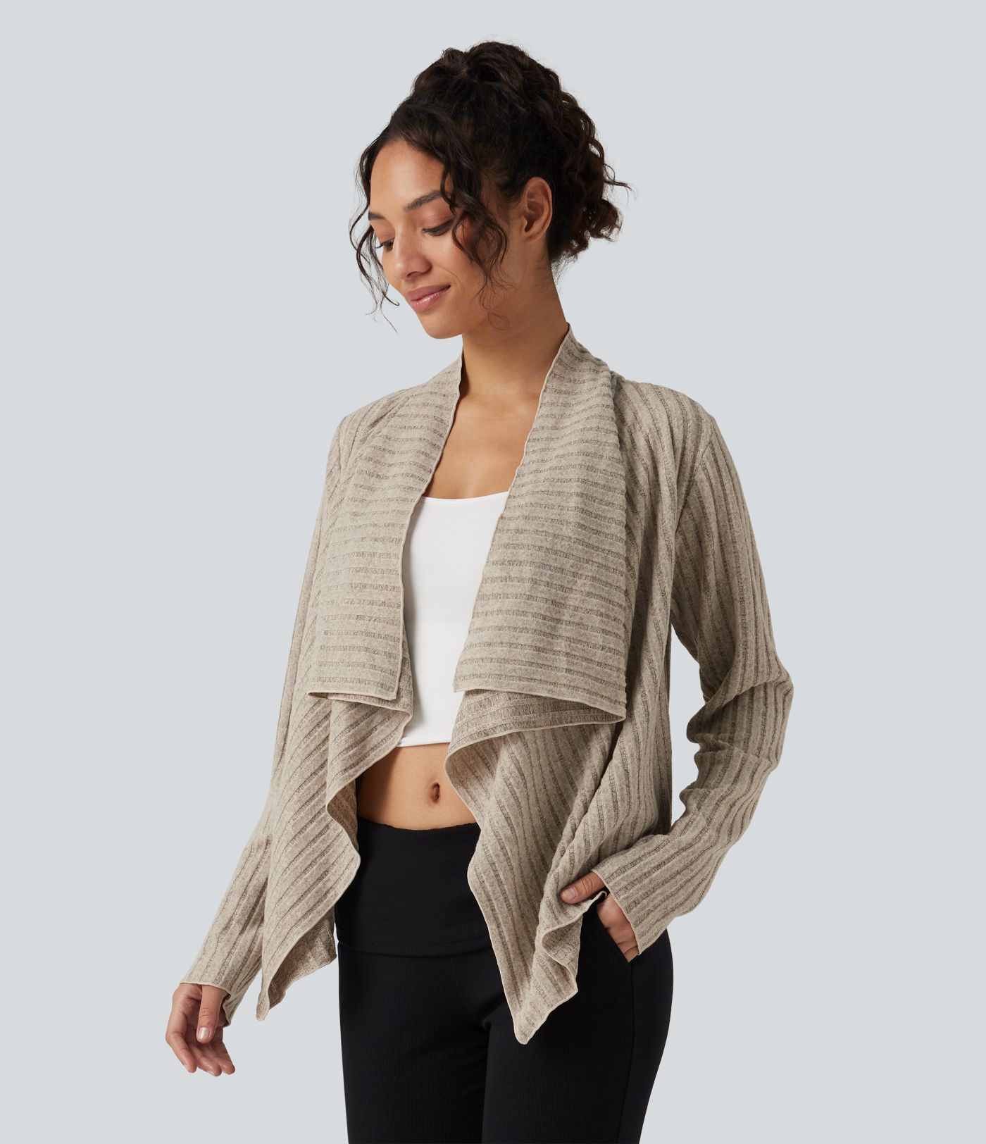 Ribbed Knit Collared Open Front Long Sleeve Casual Cardigan Ribbed Knit Collared Open Front Long Sleeve Casual Cardigan