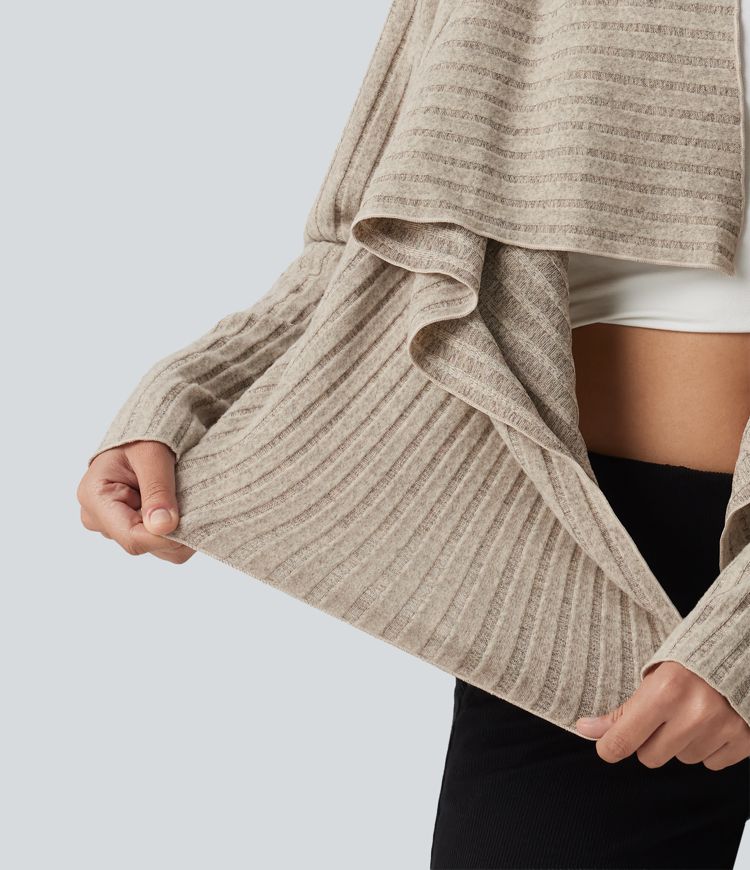 Ribbed Knit Collared Open Front Long Sleeve Casual Cardigan Ribbed Knit Collared Open Front Long Sleeve Casual Cardigan