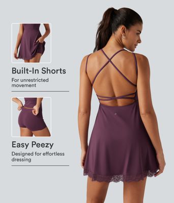 SoftlyZero™ Airy V Neck 2-in-1 Built-in Bra Contrast Lace InstantCool Mini Dance Dress with Pockets-Easy Peezy Edition SoftlyZero™ Airy V Neck 2-in-1 Built-in Bra Contrast Lace InstantCool Mini Dance Dress with Pockets-Easy Peezy Edition