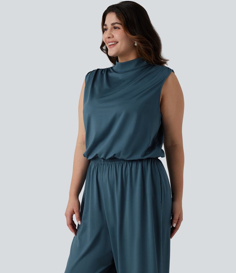 Plus Size Stand Collar Sleeveless Party Jumpsuit with Pockets-Easy Peezy Edition