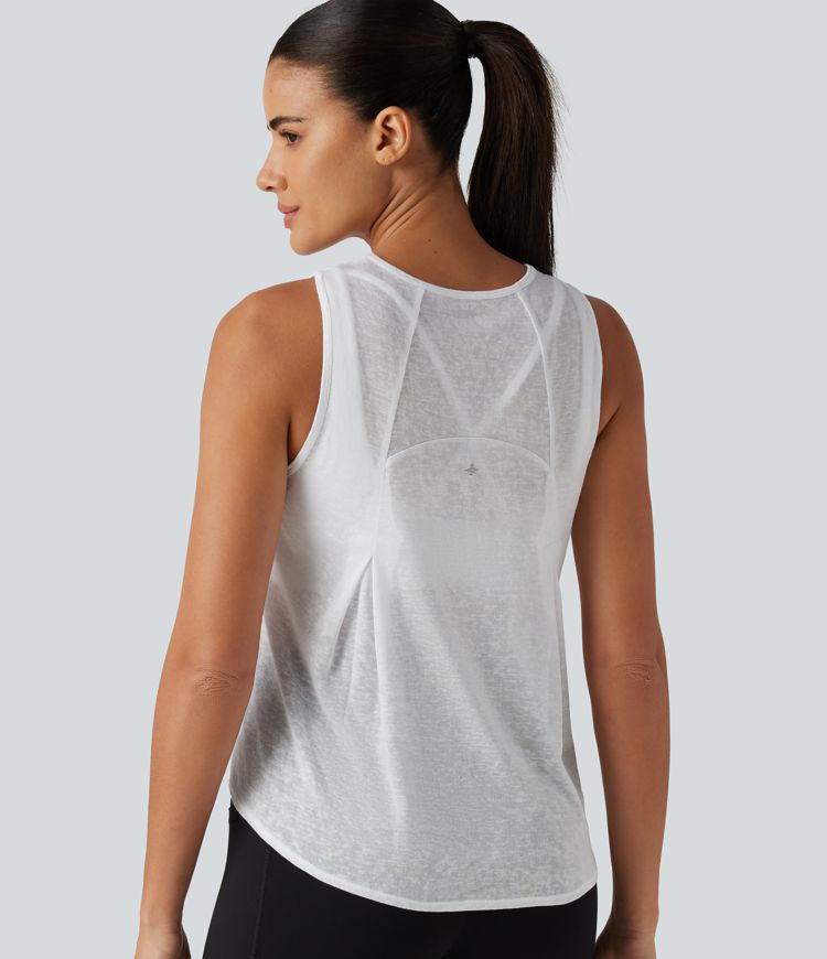 Sport-Tanktop mit rundem Ausschnitt, geschwungenem Saum und integriertem BH Sport-Tanktop mit rundem Ausschnitt, geschwungenem Saum und integriertem BH