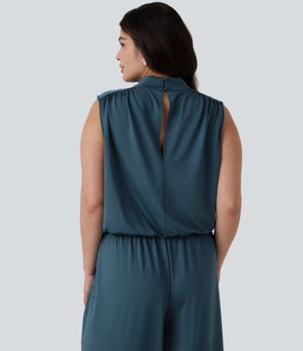 Plus Size Stand Collar Sleeveless Party Jumpsuit with Pockets-Easy Peezy Edition