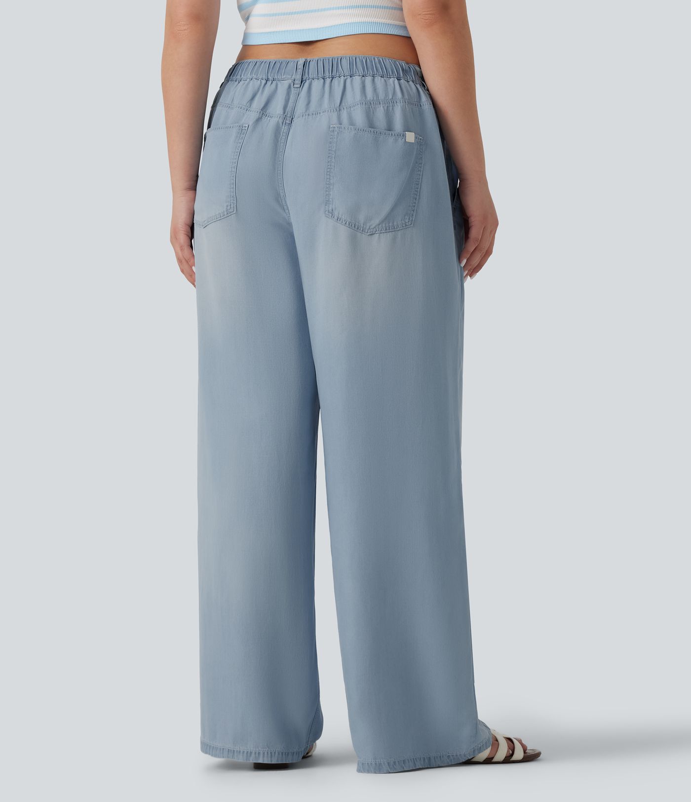 Plus Size Mid Rise Drawstring Casual Jeans with Pockets