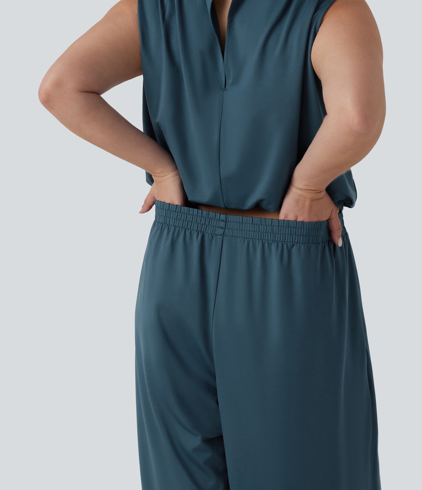 Plus Size Stand Collar Sleeveless Party Jumpsuit with Pockets-Easy Peezy Edition