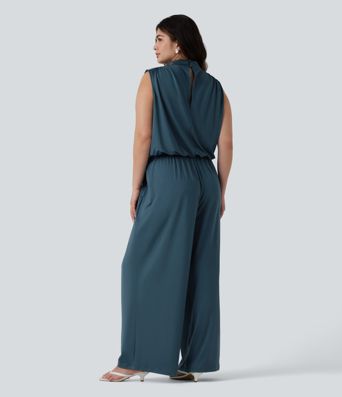 Plus Size Stand Collar Sleeveless Party Jumpsuit with Pockets-Easy Peezy Edition