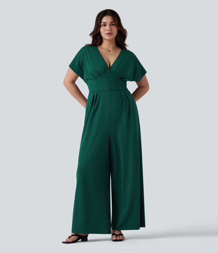 Combinaison grande taille accès facile Easy Peasy à encolure en V, manches courtes et coupe large avec poches