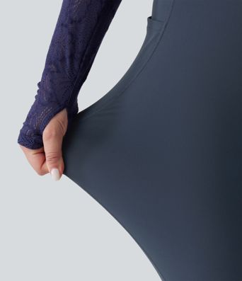 Halara UltraSculpt™ Plus Size V-Shaped High Waisted Contrast Lace Yoga Flare Leggings with Pockets