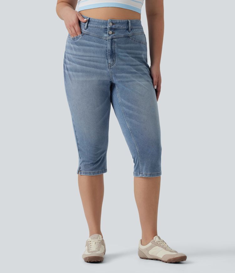 Halara Flex™ Plus Size High Waisted Split Capri Casual Slim Jeans with Pockets