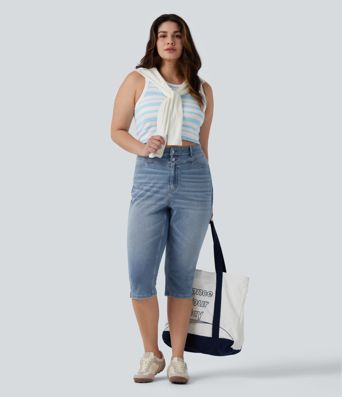 Halara Flex™ Plus Size High Waisted Split Capri Casual Slim Jeans with Pockets