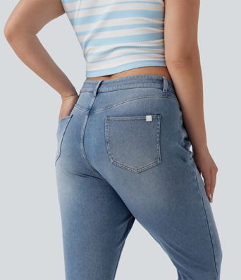 Halara Flex™ Plus Size High Waisted Split Capri Casual Slim Jeans with Pockets