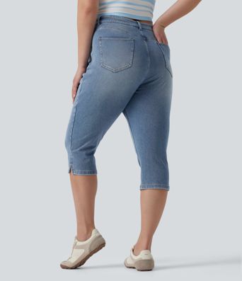 Halara Flex™ Plus Size High Waisted Split Capri Casual Slim Jeans with Pockets