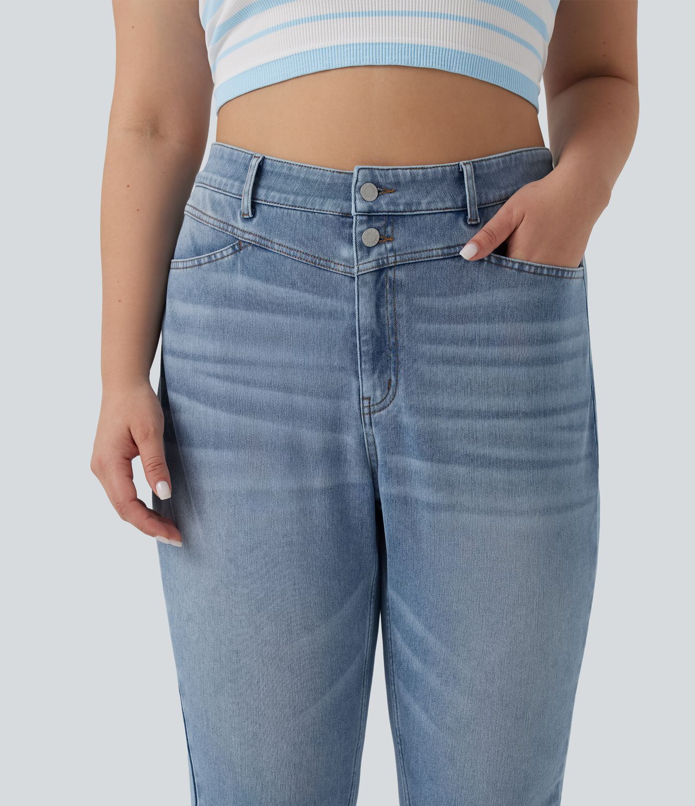 Halara Flex™ Plus Size High Waisted Split Capri Casual Slim Jeans with Pockets