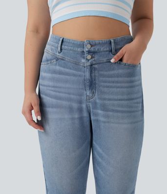 Halara Flex™ Plus Size High Waisted Split Capri Casual Slim Jeans with Pockets
