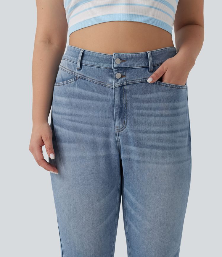 Halara Flex™ Plus Size High Waisted Split Capri Casual Slim Jeans with Pockets