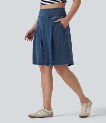 Plus Size Halara Flex™ High Waisted Baggy Denim Casual Shorts 10" with Pockets