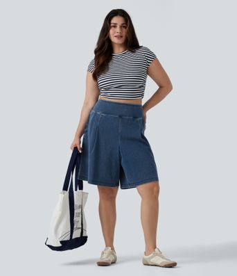 Plus Size Halara Flex™ High Waisted Baggy Denim Casual Shorts 10" with Pockets