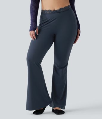 Halara UltraSculpt™ Plus Size V-Shaped High Waisted Contrast Lace Yoga Flare Leggings with Pockets