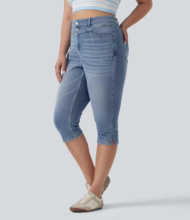 Halara Flex™ Plus Size High Waisted Split Capri Casual Slim Jeans with Pockets