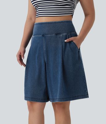 Plus Size Halara Flex™ High Waisted Baggy Denim Casual Shorts 10" with Pockets