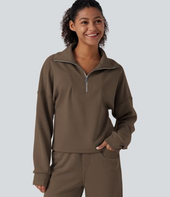 Mock Neck Half Zip Long Sleeve Work Sweatshirt