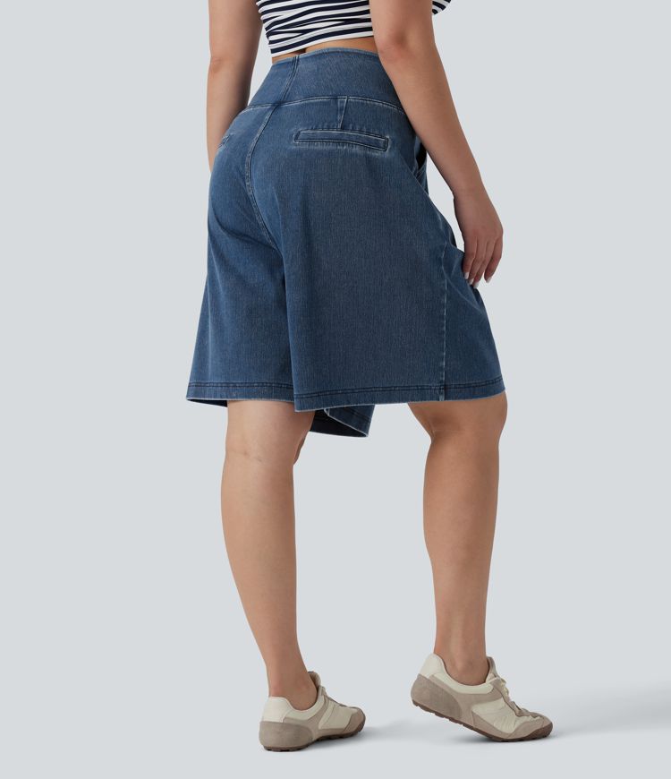 Plus Size Halara Flex™ High Waisted Baggy Denim Casual Shorts 10" with Pockets