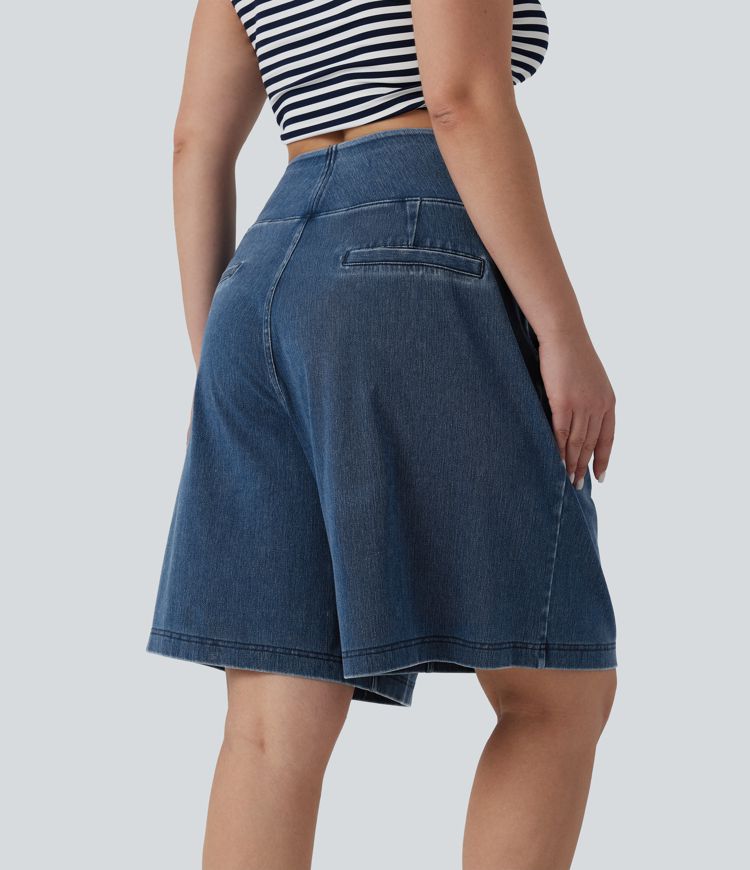 Plus Size Halara Flex™ High Waisted Baggy Denim Casual Shorts 10" with Pockets