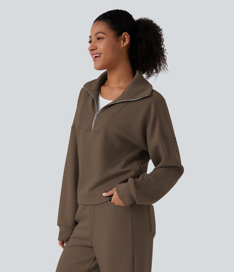 Mock Neck Half Zip Long Sleeve Work Sweatshirt Mock Neck Half Zip Long Sleeve Work Sweatshirt