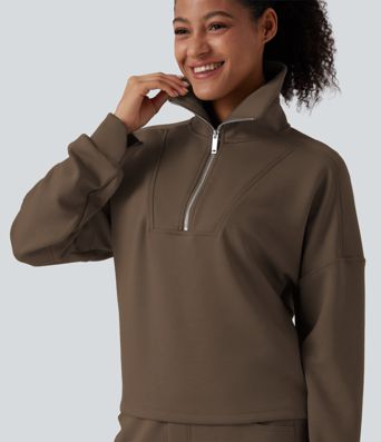 Mock Neck Half Zip Long Sleeve Work Sweatshirt