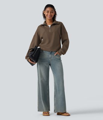 Mock Neck Half Zip Long Sleeve Work Sweatshirt Mock Neck Half Zip Long Sleeve Work Sweatshirt