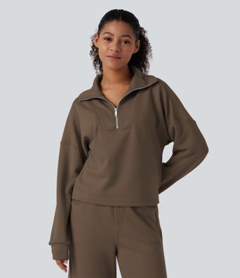 Mock Neck Half Zip Long Sleeve Work Sweatshirt