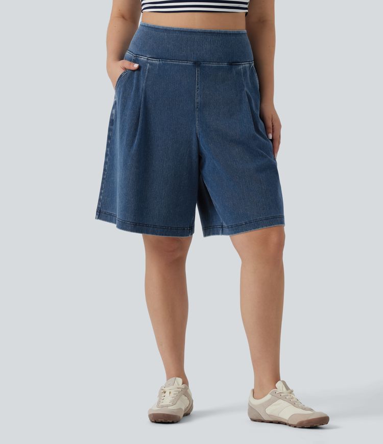 Plus Size Halara Flex™ High Waisted Baggy Denim Casual Shorts 10" with Pockets