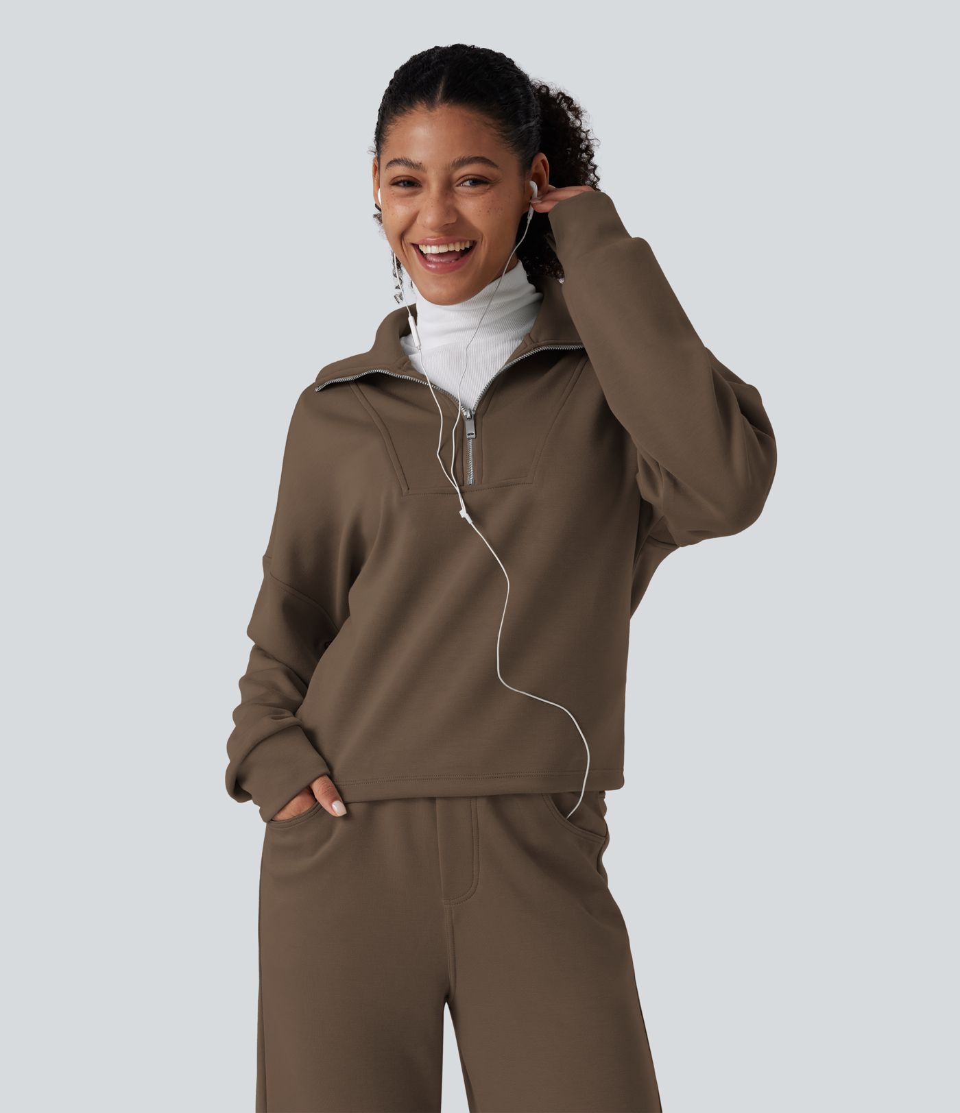 Mock Neck Half Zip Long Sleeve Work Sweatshirt Mock Neck Half Zip Long Sleeve Work Sweatshirt