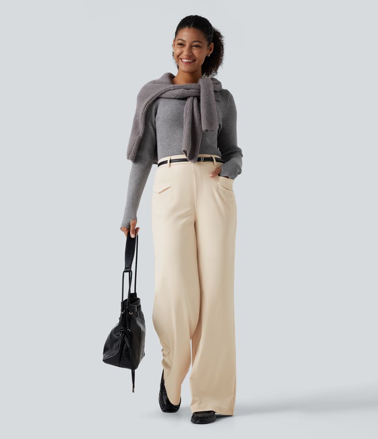 Halara Flex™ DayStretch Pantalones de trabajo de talle alto y pernera recta con tratamiento antiarrugas y bolsillos Halara Flex™ DayStretch Pantalones de trabajo de talle alto y pernera recta con tratamiento antiarrugas y bolsillos