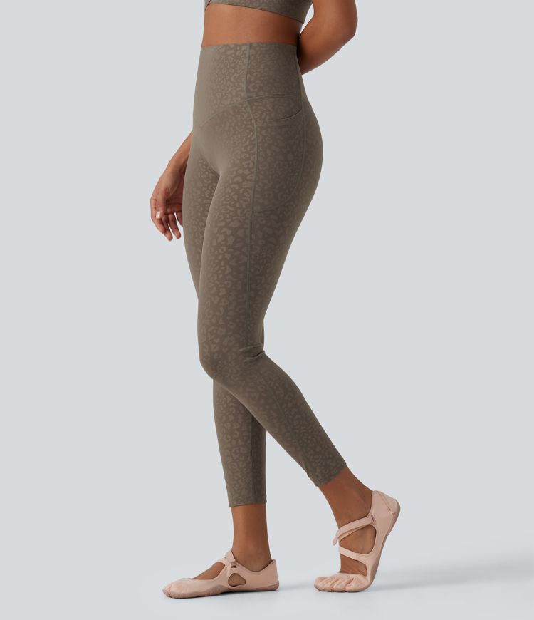 Halara UltraSculpt™ - Yoga-Leggings mit hohem Bund, Seitentaschen, Bauchkontrolle und Leopardenmuster