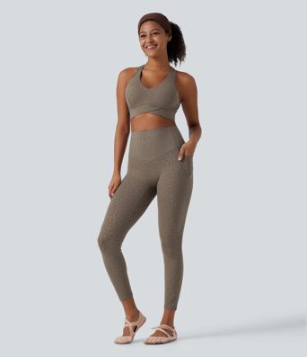 Medium Support V Neck Leopard Built-in Bra Racerback Training Sports Bra