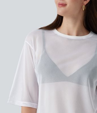 Round Neck Short Sleeve Mesh Quick Dry Casual T-Shirt