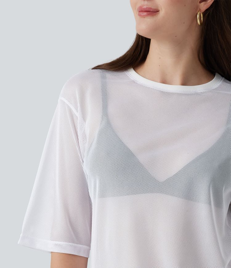 Round Neck Short Sleeve Mesh Quick Dry Casual T-Shirt