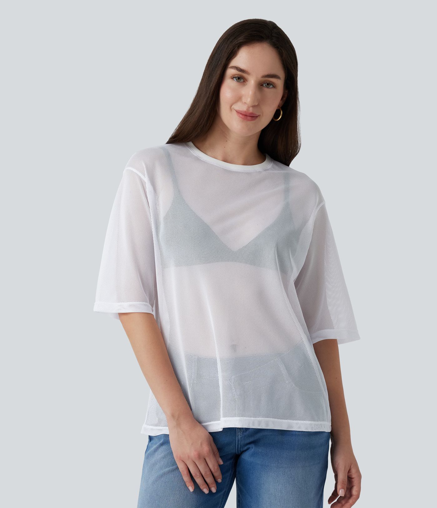 Round Neck Short Sleeve Mesh Quick Dry Casual T-Shirt
