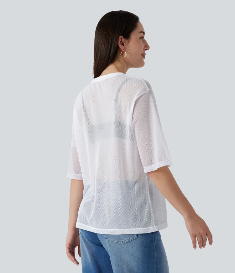 Round Neck Short Sleeve Mesh Quick Dry Casual T-Shirt