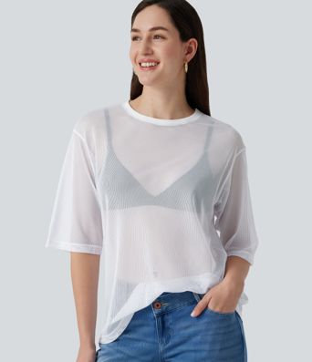 Round Neck Short Sleeve Mesh Quick Dry Casual T-Shirt