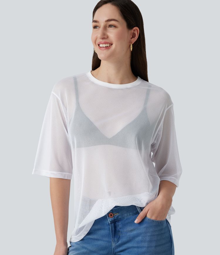Round Neck Short Sleeve Mesh Quick Dry Casual T-Shirt