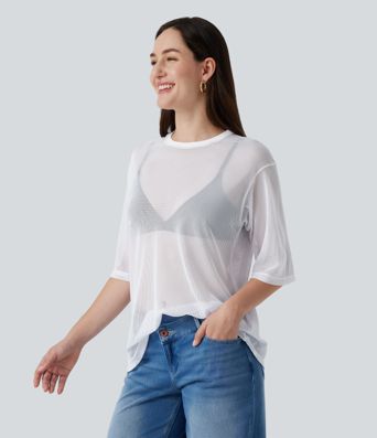 Round Neck Short Sleeve Mesh Quick Dry Casual T-Shirt